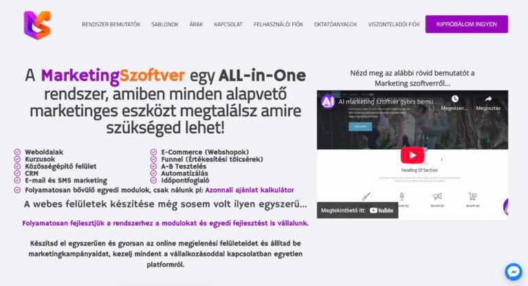 Marketing Szoftver rendszer a marketingsoftvare.hu főoldalának a képe.